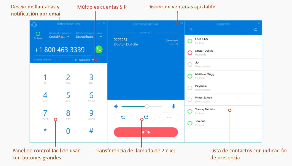 El Softphone.Pro es un un software telefónico diseñado para Windows y MacOS